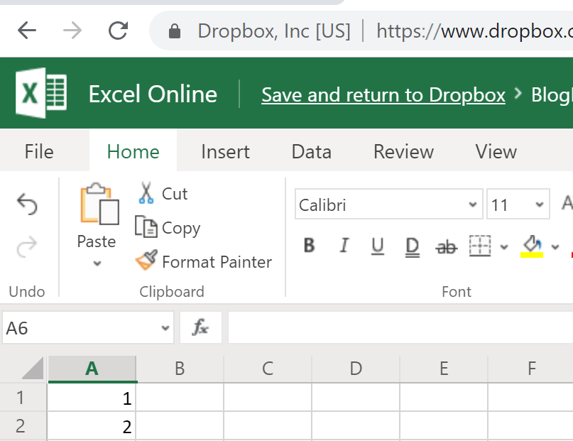 dropbox excelonline