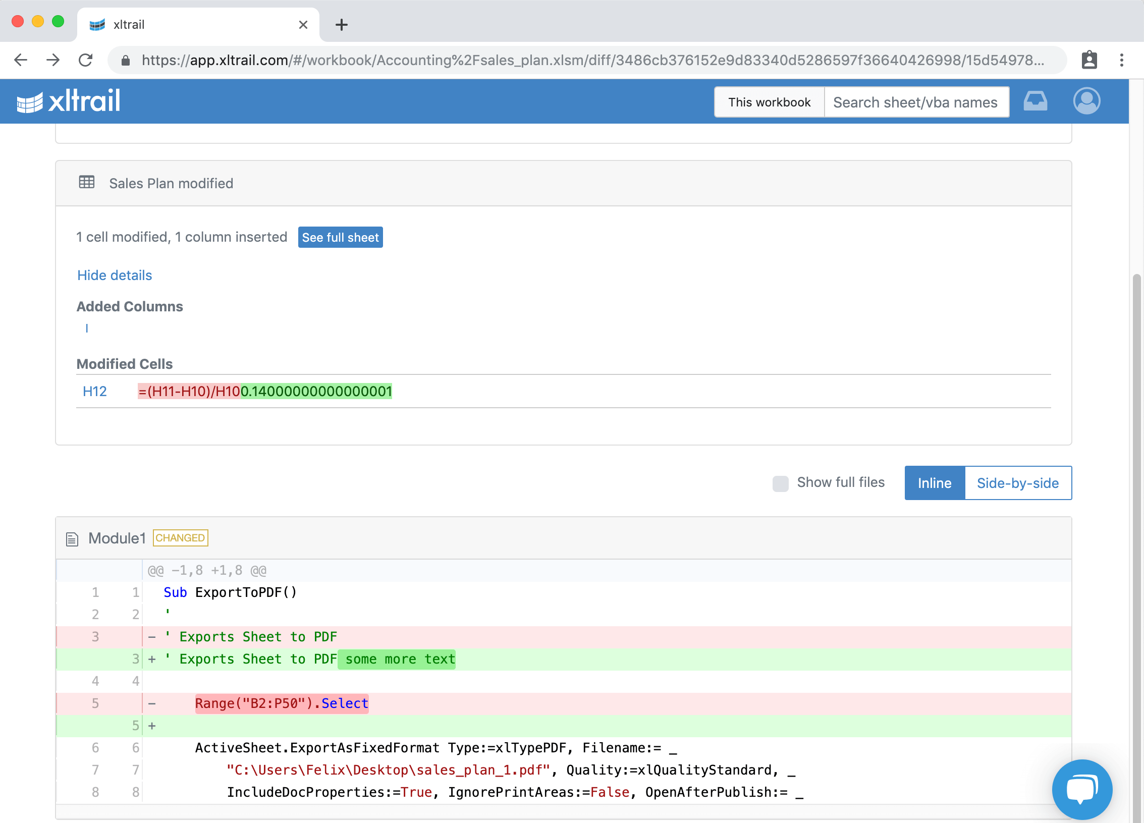 xltrail diff summary