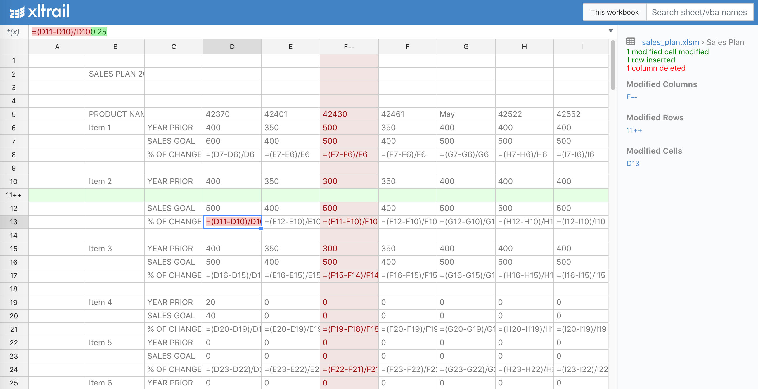 xltrail sheet comparison