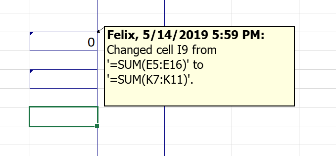 track changes in excel via list