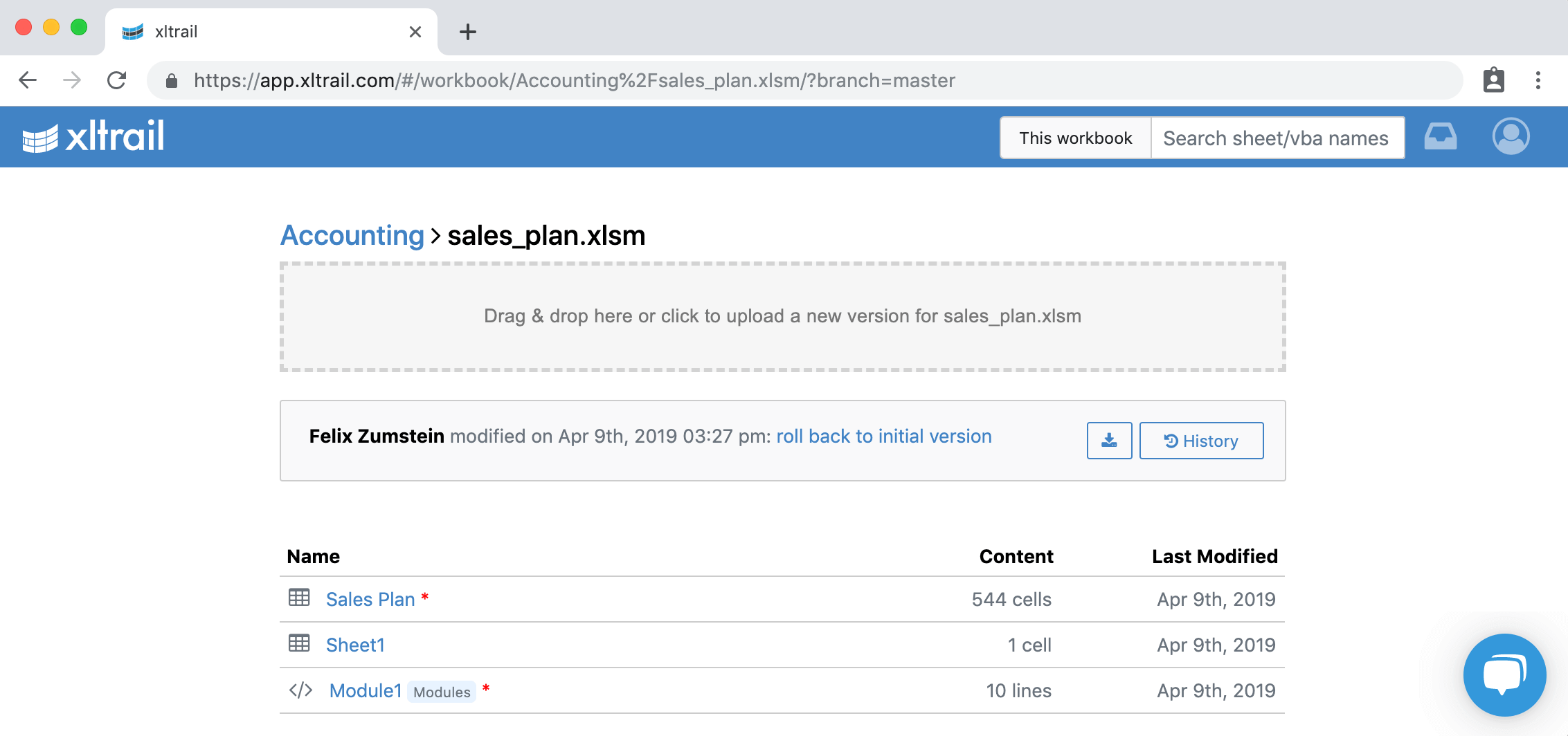 xltrail track changes